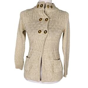 Kaisley Cardigan Sweater M Beige Gold Pockets New